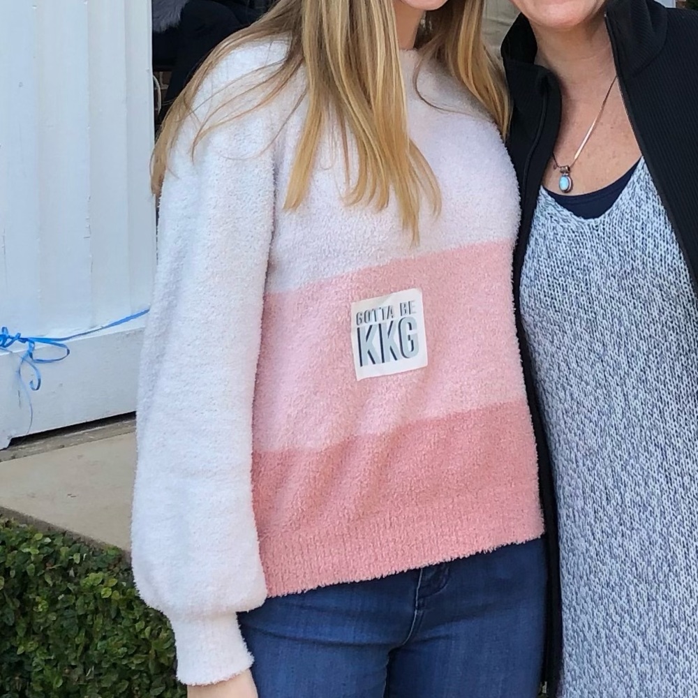 Boutique Pink color blocked striped sweater, medium, dry goods